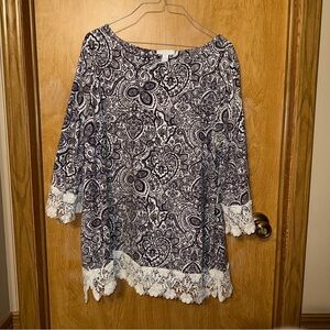 Charter Club Elegant Paisley Lace Trim Top
